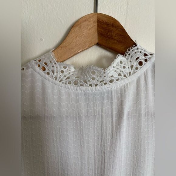 White Boho Embroidered Eyelet Detail Babydoll Dress Medium - Picture 5 of 10